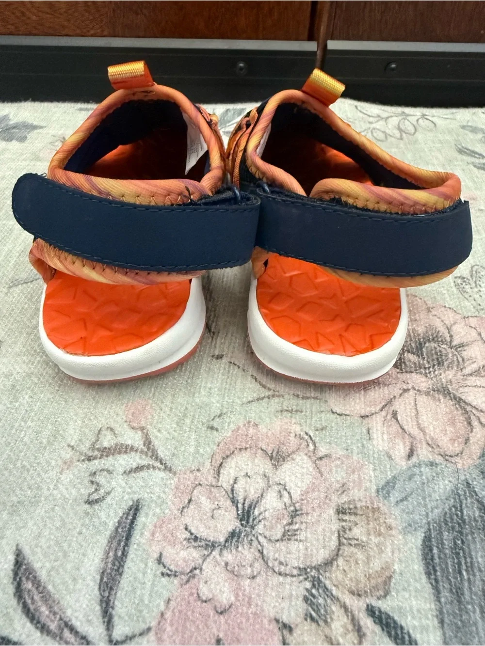 Lands' End Kids Navy Sandals with Bright Orange Straps